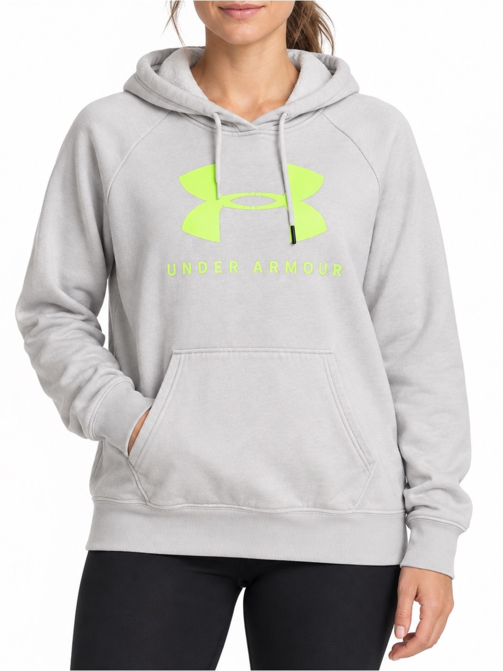Under Armour Women’s Loose Big Logo Hoodie Gray Neon Green Large